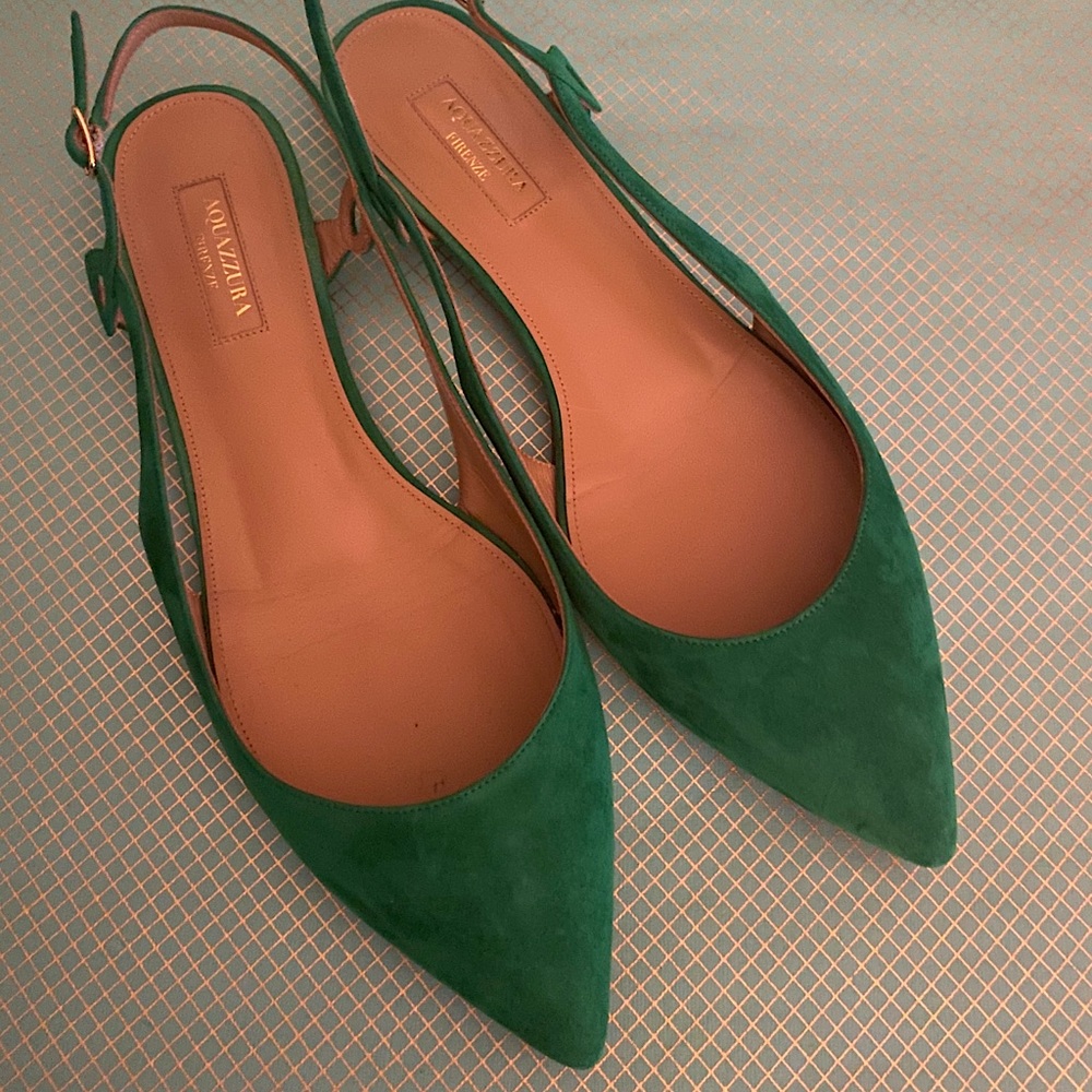 AQUAZZURA Serpentine suede slingback pointed flats